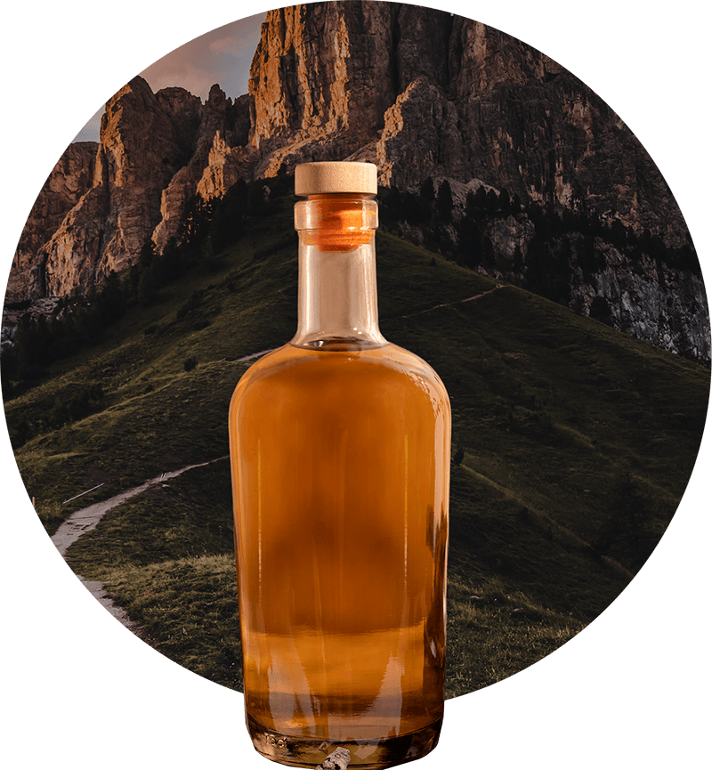 Bourbon Bottle in front of scenic backdrop